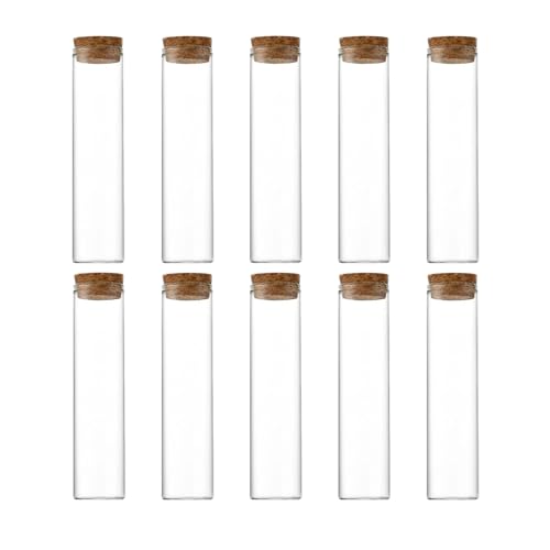 QUUPY 10PCS 60ml/2oz Empty Clear Glass Test Tubes Reagent Bottle with Cork Stoppers for Foods Cosmetic Candy Tea Powder Liquid Dispenser