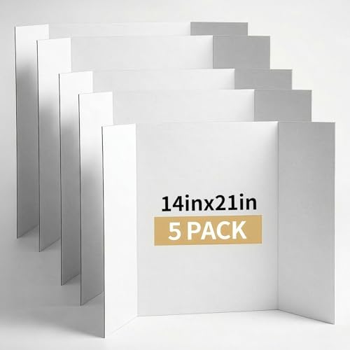 Trifold Poster Board 21 x 14 Inches 5 Packs, White Corrugated Display Boards for Presentations, Science Fairs, School Projects, and Business Exhibits