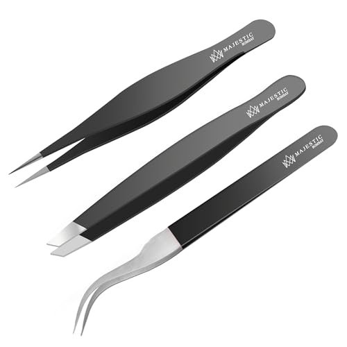 Majestic Bombay Fine Point Tweezers - Needle Nose for Splinter Tick Removal - color: Triple Black
