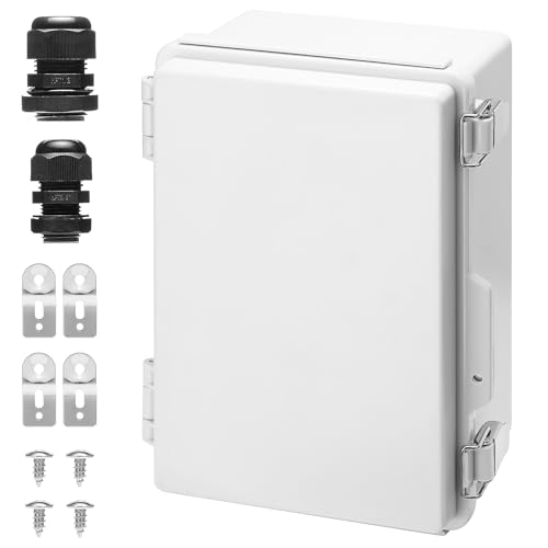 TURBRO Outdoor Electrical Waterproof Junction Box with Latches, ABS Plastic Enclosure Box with Mounting Plate and 304 Stainless Steel Wall Brackets, Hinged Grey Cover, 8.3"x5.5"x11.3" - color: Grey, size: 8.3"x5.5"x11.3"