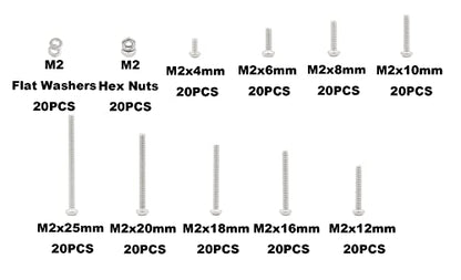 Metric M2 304 SS Button-Head Socket Cap Screws, Nuts & Washers Kit - size: M2
