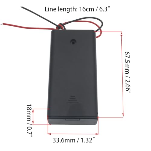 2 Pcs 2 Slots AA Battery Holder with Leads Plastic Battery Case Holder 2 X 1.5V AA Battery Box with Switch and Cover - color: Black, size: 2 Slot