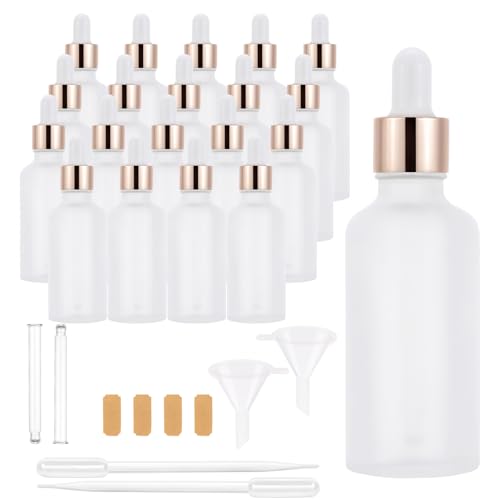 20 Pack 50ml Frosted Glass Sample Dropper Bottles, Rose Golden Caps - color: Frosted, size: 50mL-20pcs