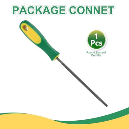 HARFINGTON 6" Round Coarse Cut File Double Cut Teeth Coarse Metal File High Carbon Steel T12 with Plastic Handle for Metal Wood Finishing Roughing, Grey/Yellow-Green - size: 6", style: Coarse Cut