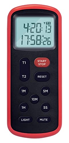 Lavatools KT8 Digital Kitchen Dual Timer & Stopwatch, Backlight, Ultra Loud Alarm, Mute Function, Quick-Set Buttons, Hang Hole, Magnetic for Cooking and Classroom with Lanyard - color: Chipotle