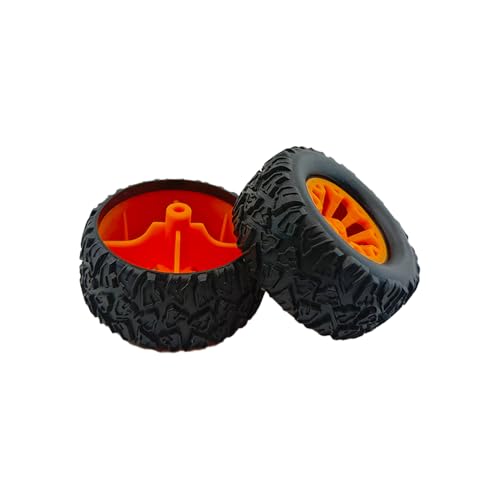 10PCS Toy Car Wheel RC Car Rubber Tire Wheel with 5PCS Round Rod Shaft Axles for RC Car Truck Robot DIY Model Toy Parts(2x44mm Orange) - style: 2x44mm Orange