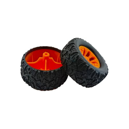 10PCS Toy Car Wheel RC Car Rubber Tire Wheel with 5PCS Round Rod Shaft Axles for RC Car Truck Robot DIY Model Toy Parts(2x44mm Orange) - style: 2x44mm Orange