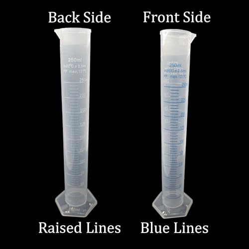 250ml Measuring Cylinder, Plastic Transparent Graduated Cylinder, Science Test Tube Flask, 2-Sided Bule Measuring Lines Graduated Cylinder Beaker - size: 250ml