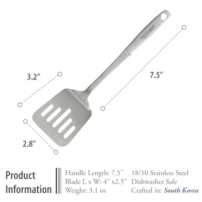 TECHEF - ChefCore 304 Stainless Steel Slotted Turner Spatula with Ergonomic Handle, One-Piece Unibody Design, Rustproof & Heat Resistant, 10.5" Serving Utensil – Made in Korea - size: Slotted Turner
