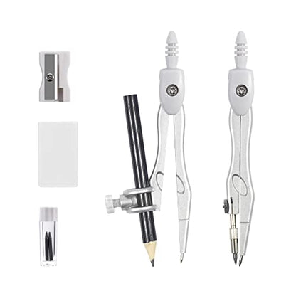 Unjoo Geometry Set 10 Pcs Student Supplies, Protractor and Compass (Grey） - color: Grey