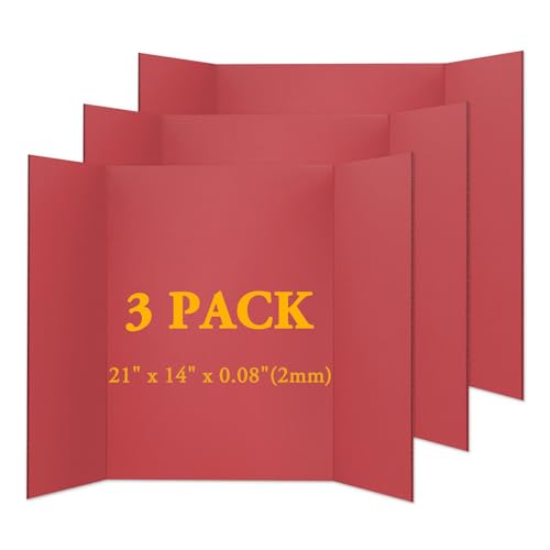 AKONEGE 3PCS Small Trifold Poster Board, 21 x 14 Inches Red Corrugated Cardboards Tri Fold Poster Boards for School Projects, Science Fair, Business Presentations, Exhibitions, Event Display - color: Red, size: Small-21 X 14 inches