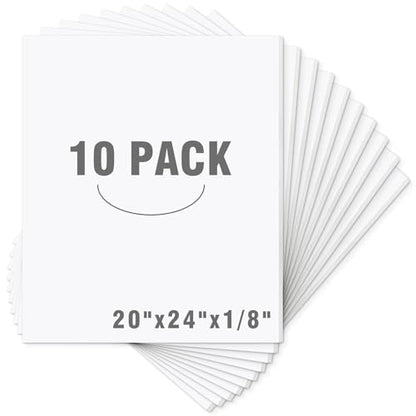 Mat Board Center, Pack of 10 Acid-Free Foam Boards, 20x24 inch White Foam Boards, 1/8" Thick - color: White, size: 20x24