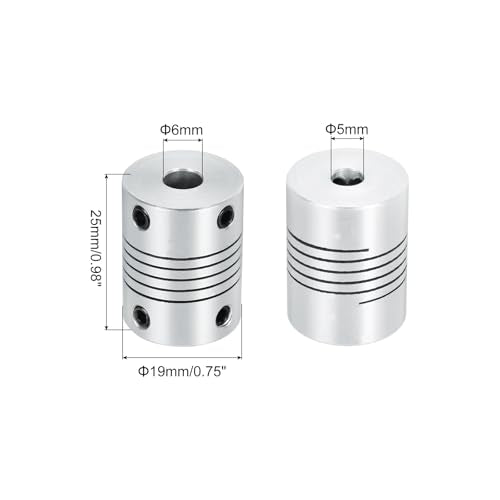 uxcell 4Pcs 5mm to 6mm Aluminum Alloy Shaft Coupling L25xD19 Flexible Coupler Beam Stepper Motor Joint Connector for 3D Printer CNC Machine DIY Encoders and Motors Shaft,Silver - size: 5mm to 6mm