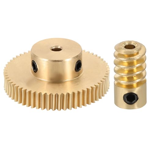 uxcell Worm Gear Set 60T 0.5 Module 60:1 Reduction Rate, Right Rotation Drive Gear Box Wheel Reduce Transmission Part (Brass Gear-3mm Bore, Brass Rod 2mm Bore) - size: Gear-3mm, Rod-2mm Bore, style: 0.5M-60T
