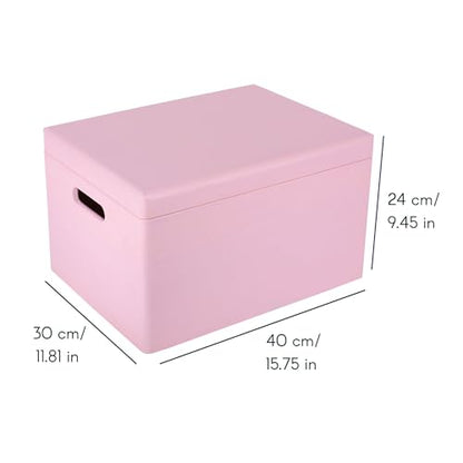 Creative Deco Large Pink Wooden Box Storage with Hinged Lid - color: Pink, size: XXL | Handles