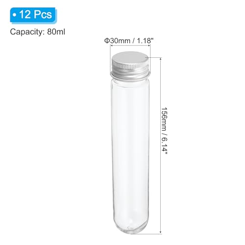 PATIKIL 12Pcs 80ml Plastic Test Tubes with Screw Caps 156x30mm Tubes Silver - color: Silver Tone, size: 80ml