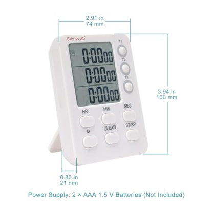 stonylab 3 Channel Digital Timer, Triple Independent Count Up and Count Down Timing with Silent Operation Function, for Laboratory Experiments