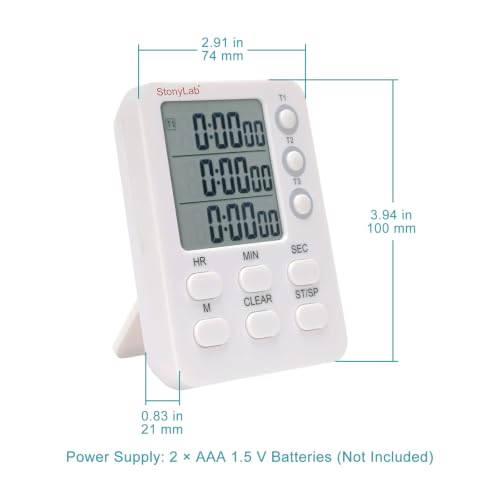 stonylab 3 Channel Digital Timer, Triple Independent Count Up and Count Down Timing with Silent Operation Function, for Laboratory Experiments
