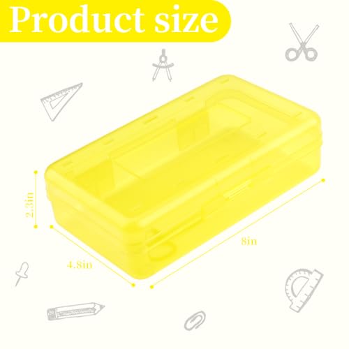 Pencil Box, Clear Pencil Case, Large Capacity Plastic Hard Pencils Case Crayon Box with Snap-Tight Lid Stackable for Kids Adult Student Pens Pencils School Supplies Storage Office Supplies, Yellow - color: Yellow