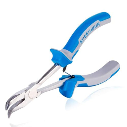 SPEEDWOX Long Reach Bent Nose Pliers 6 Inches 45 Degree Curved Mini Chain Nose Smooth Tapered Jaws Precision Fine Pliers for Hard to Reach Narrow Spaces High Leverage Reduce Efforts Non-slip Handle - style: Bent Nose Pliers