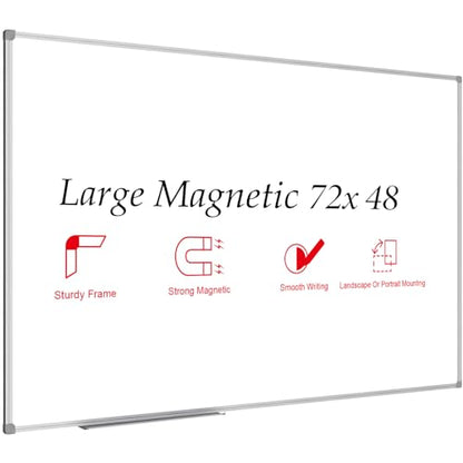 JILoffice Large Magnetic White Board, Dry Erase Board 72 x 48 Inch, Silver Aluminum Frame Wall Mounted Board for Office Home and School - size: 72 x 48 Inch