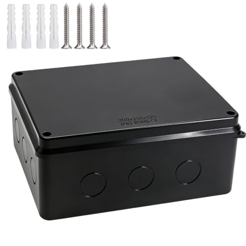 Outdoor Waterproof Box,Junction Box Reserved Holes IP65 ABS Plastic Electrical Boxes Power Cord Enclosure Project Box Black 11.8 x 9.8 x 4.7 inch(300x250x120mm) - size: 11.8" x 9.8" x 4.7"