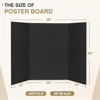 Chell 36x48 Large Size Corrugated Trifold Poster Boards, Black, 2 Pack - size: Large, 36x48 in
