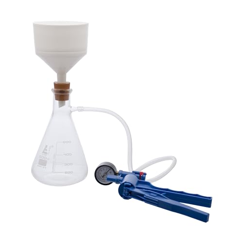 EISCO Complete Vacuum Filtration Kit - Includes 500mL Filtering Flask, Hand Vacuum Pump, Buchner Funnel, Filter Papers, Rubber Tubing & Stopper