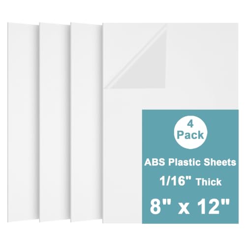 4Pack White Thin ABS Plastic Sheet 8" x 12" x 1/16" Thick White Rigid Thermoplastic Sheet (Upgrade Surface) 1.5MM Flexible High Tensile ABS Moldable Plastic Panel for Crafts, DIY, Signs - color: White, size: 8" x 12" x 1/16"