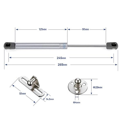 Silver Cabinet Gas Struts Lid Support, 10 Inch, 2 PCS, 120N/26 LB - size: 120N/26 LB
