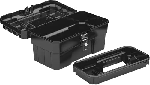 Akro-Mils 14-Inch Plastic Toolbox with Removable Tray, Steel Latch & Padlock Eye, Industrial-Grade Tool Box for Tools, Crafts, First Aid & Hobby Supplies, 14" x 8" x 8", Made in USA, Black (09514) - color: Black