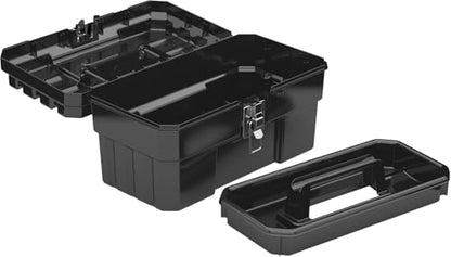 Akro-Mils 14-Inch Plastic Toolbox with Removable Tray, Steel Latch & Padlock Eye, Industrial-Grade Tool Box for Tools, Crafts, First Aid & Hobby Supplies, 14" x 8" x 8", Made in USA, Black (09514) - color: Black