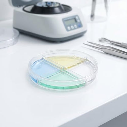 PartyKindom 10 Pack Transparent Petri Dish Four Compartments Cell Culture Dishes 3.54 X 3.54 X 0.59 in Scientific Teaching Aid for Biology Microbiology Lab Experiments