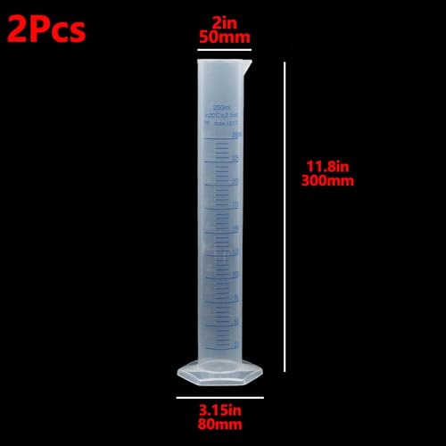 Geesatis 2 Pcs Plastic Graduated Measuring Cylinder 250ml, Lab Supplies - size: 250ml, style: 2Pcs