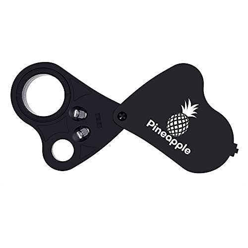 Pineapple 30X 60X Jewelers Loupe Magnifier with Light, Lighted Magnifying Glass Jewelry Loop, Pocket Magnifier for Coins, Jewelry, Plants, Currency, Diamonds, Stamps (Black)