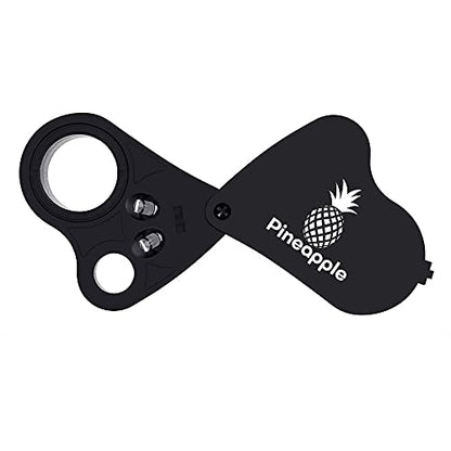 Pineapple 30X 60X Jewelers Loupe Magnifier with Light, Lighted Magnifying Glass Jewelry Loop, Pocket Magnifier for Coins, Jewelry, Plants, Currency, Diamonds, Stamps (Black)