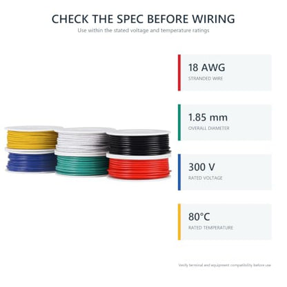 TUOFENG 18 AWG Stranded Wire Kit, Tinned Copper, 6 Colors, 16.4 ft Each - size: 18 AWG PVC Stranded Wire 6 Colors 16.4ft Each