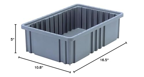Quantum Storage DG92050 Dividable Grid Heavy Duty Part Organizer Bins - 16-1/2" x 10-7/8" x 5" - 12 Pack - color: Gray