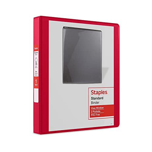 Staples Standard View Binder, 1 Inch Round Ring, Red, 175 Sheets - color: Red, size: 1-Inch, style: 1 Pack