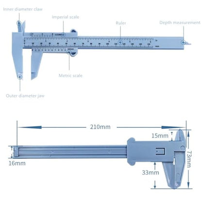0-150mm Vernier Calipers Double Rule Scale Plastic Ruler for Jewelry Measurement School Student Measuring Tools Hand Tool(Black) - color: Black