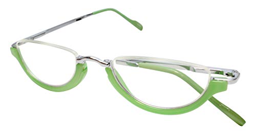 Calabria 309 Compact Folding Reading Glasses Mens Womend Trendy Semi-Rimless Foldable Pocket Readers Eyeglasses w/Hard Case - color: Lime