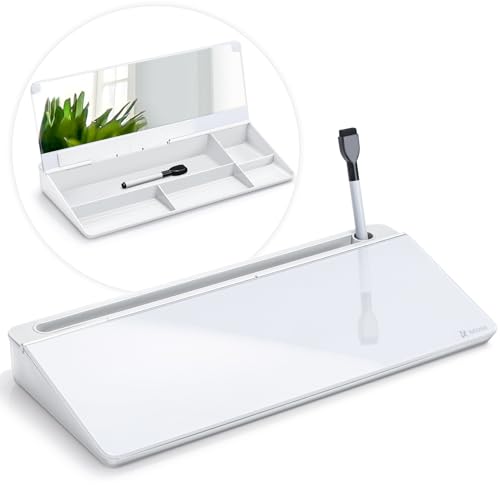 Varhomax Glass Desk Whiteboard with Built-in Mirror, Desktop Organizer - color: White With Mirror
