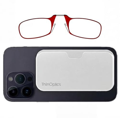 Always With You by ThinOptics Classic Readers + Attachable Glasses Case - color: White Case / Red Frames