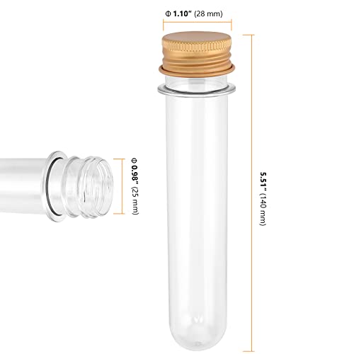SEUNMUK 60 PCS 40ml Clear Plastic Test Tubes with Gold Caps, 140 x 25 mm Bath Salt Containers, Test Tubes for Plants, Scientific Experiments, Candy Storage, Powders, Spices - color: Gold Caps