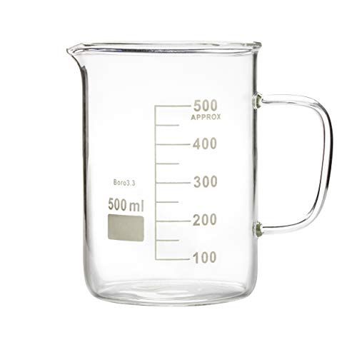 Glass Beaker with Handle, Beaker Mug with Pouring Spout, Double Graduated, 500ml (16.9oz/2.1cup)