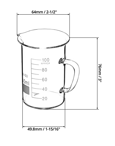 QWORK Beaker with Handle, 100ml Measuring Cup, Borosilicate Glass,Beaker Mug with Pouring Spout, 2 Pack - size: 100 ml (Pack of 2)