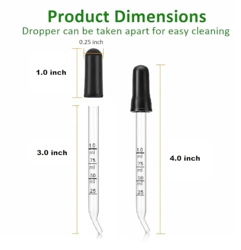 4Pcs Glass Stir Sticks Lab Stirring Rod 8"x 2 10"x 2 with Both Ends Round and Glass Graduated Droppers 1 x 4" Straight and 1 x 4" Bent for Science, Lab, Kitchen, Science Education