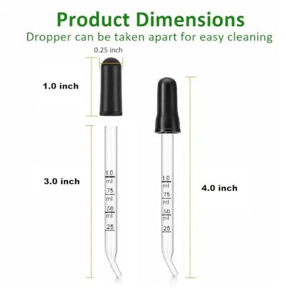 4Pcs Glass Stir Sticks Lab Stirring Rod 8"x 2 10"x 2 with Both Ends Round and Glass Graduated Droppers 1 x 4" Straight and 1 x 4" Bent for Science, Lab, Kitchen, Science Education