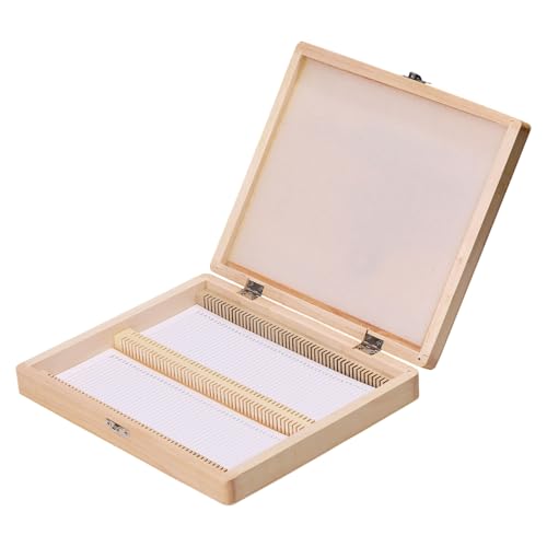 100 Place Microscope Slide Wooden Box Microscope Slide Storage Box with Iron Lock for Experiments Analyses Science, 8.97×7.44×1.32 inch