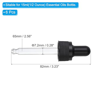PATIKIL Glass Eye Dropper Caps, 6 Pcs Plastic Glass Dropper Closure Top for 15ml(1/2oz) Essential Oils Bottle, Perfume, Lab Experiments, Black - size: 15ml
